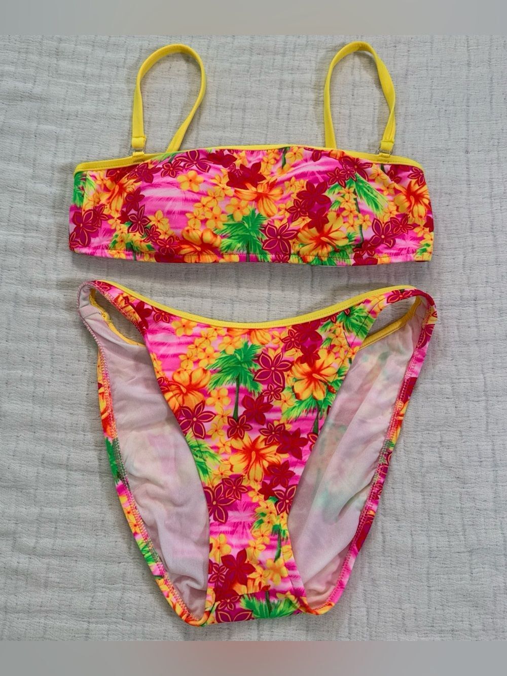Vintage 80s 90s Hobie Neon Bright Floral Bikini Size Medium